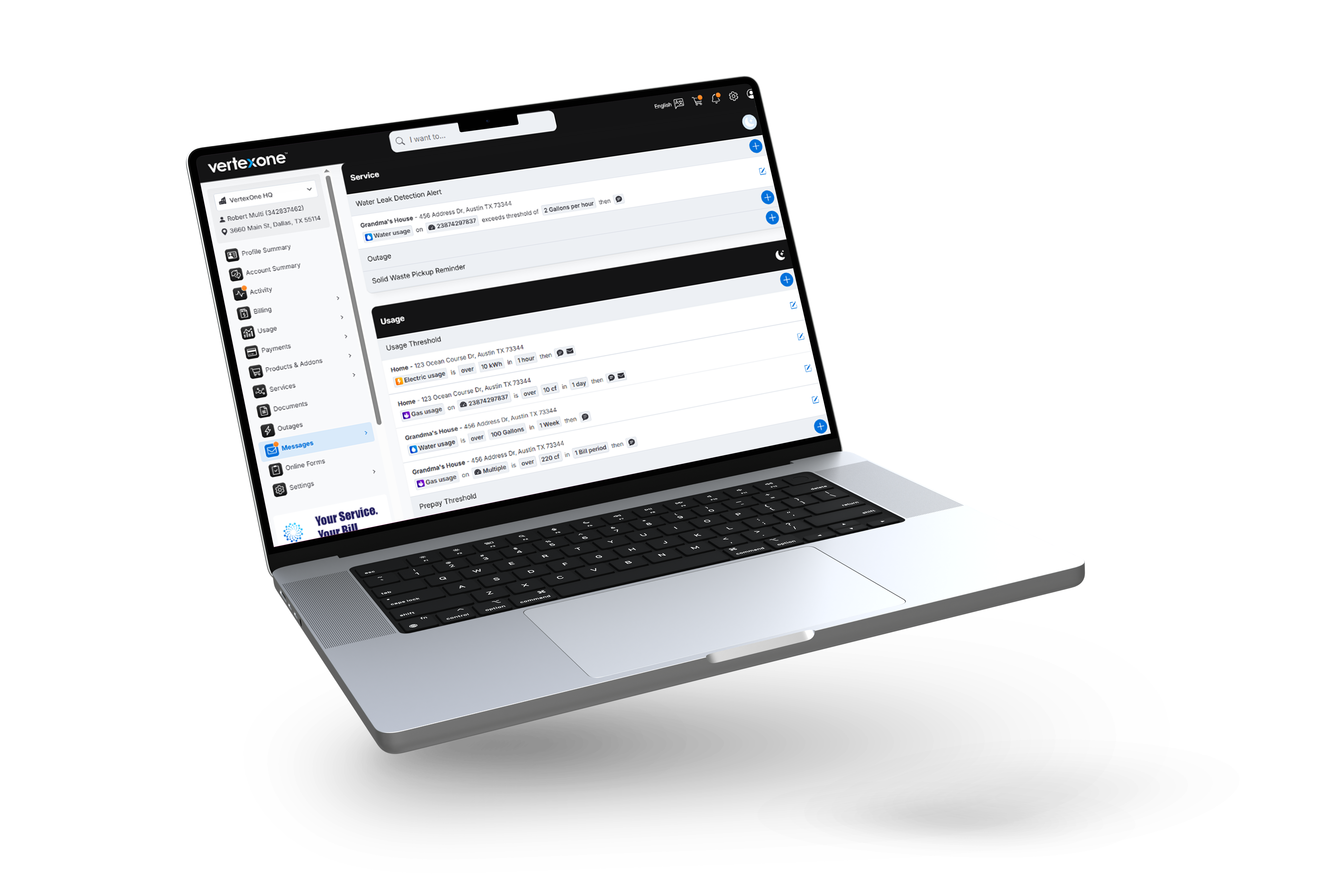 notifications and usage alerts mockup